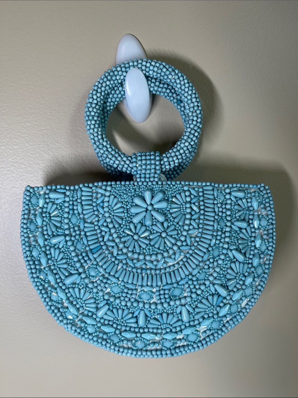 Handcrafted Turquoise Beaded Half-Moon Mini Bag - Picture 2 of 10